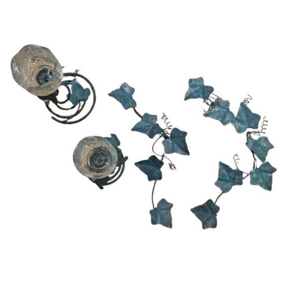 Ivy Leaves & Candle Holders Leaf PartyLite Faux Verdigris Patina 2 w/votive cups - Picture 3 of 6